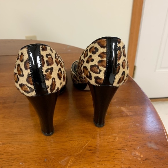 Massimo Baldi peep toe heel pumps patent leather animal print mohair upper 7.5 - Picture 3 of 9